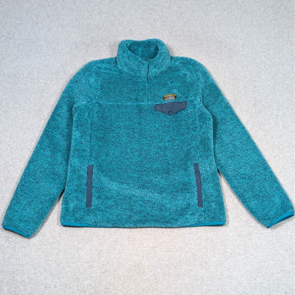 LL Bean Women's Hi-Pile Fleece Jacket Size Small 1/4 Snap Teal Heather